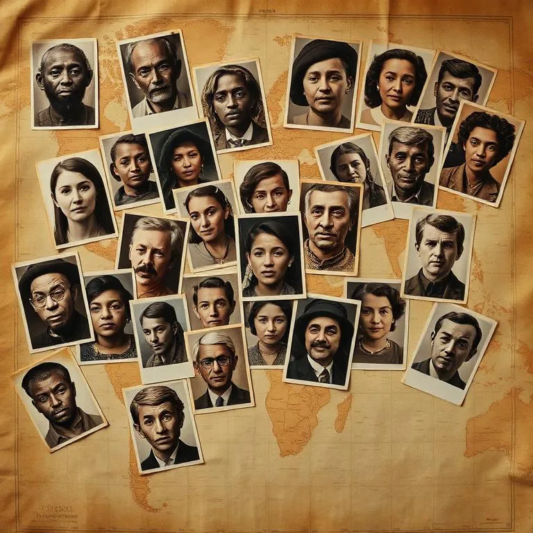 Portrait collage over a map used in the ancestry flow